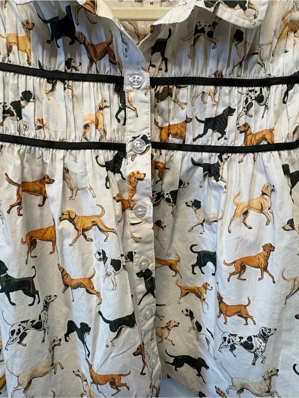Anthropologie Maeve The Leandra Shirred Yoke Cotton Dog Print Puff Sleeve Blouse - Picture 5 of 8